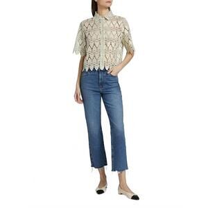 NEW FRAME the ruler crop frayed high-rise slim-leg jeans in dark denim